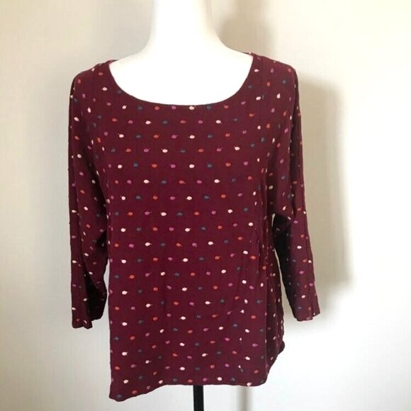 ANTHROPOLOGIE MAEVE Dottie Top Blouse Size Medium Burgundy Embroidered Polka Dot - Picture 2 of 9
